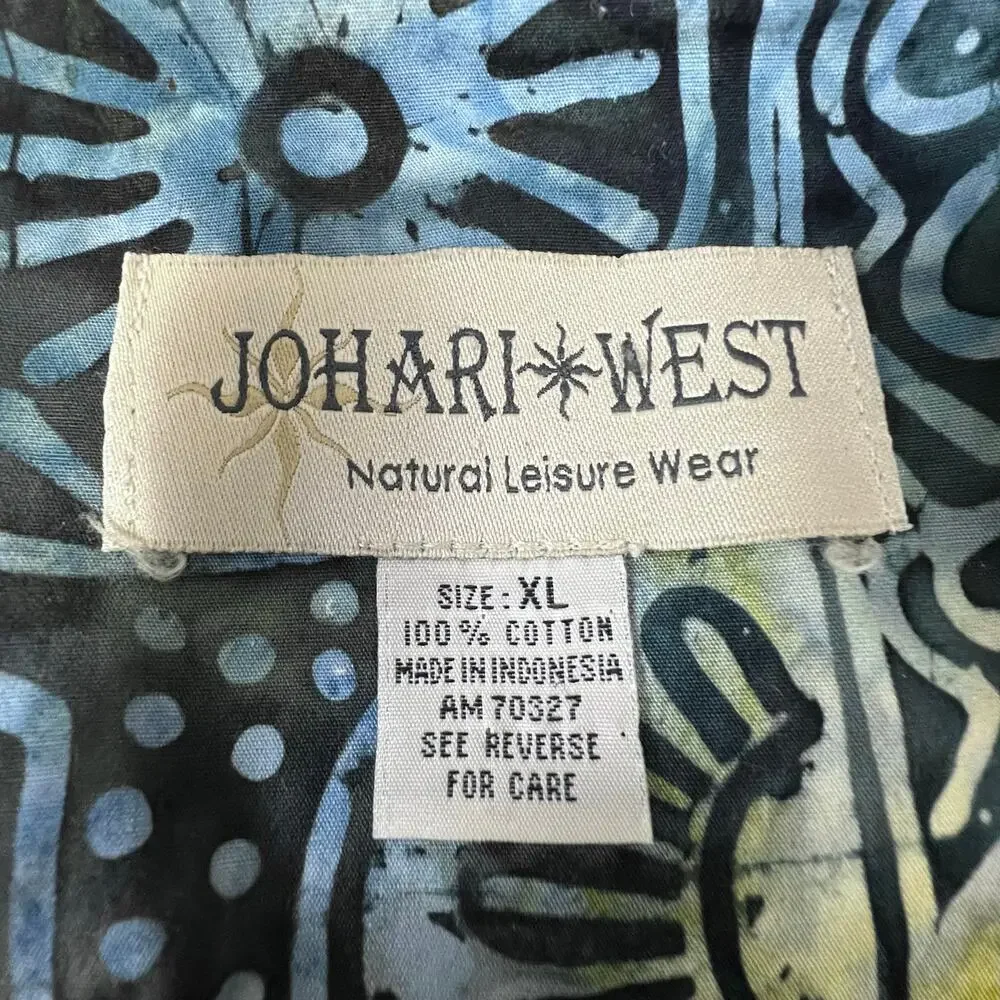 Johari West Shirt Mens XL Black Multicolor Abstract Hawaiian Camp Button Up - Picture 3 of 7